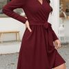 Womens 2025 Fall Dresses Teacher Church Business Casual Work Outfits Knit Midi Sweater Pockets Belt Dress