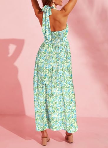 Women's Summer Dresses Halter Neck Sleeveless Backless Flowy A Line Boho Maxi Dress