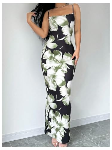 Women's Holiday Floral Print Bodycon Maxi Dress Backless Summer Cami Dress