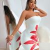 Summer Short Dress Strapless Floral Pattern Bodycon Skinny Tube Backless Sleeveless Bandeau Date Night Party Clubwear
