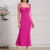 Womens Tie Shoulder Drawstring Ruched Bust Mermaid Hem Cami Slip Dress Bodycon Maxi Evening Party Dress