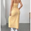 Women's Floral Print Split Thigh Midi Cami Dress Square Neck High Waist Slim Fit Summer Dress