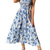 Women's Summer Floral Dresses 2025 Beach Vacation Casual Blue and White Long Maxi Sundresses