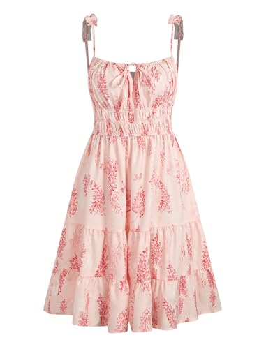 Womens Summer Mini Dress 2025 Spaghetti Strap Square Neck Sleeveless Smocked Tiered Cute Floral Flowy Sundresses