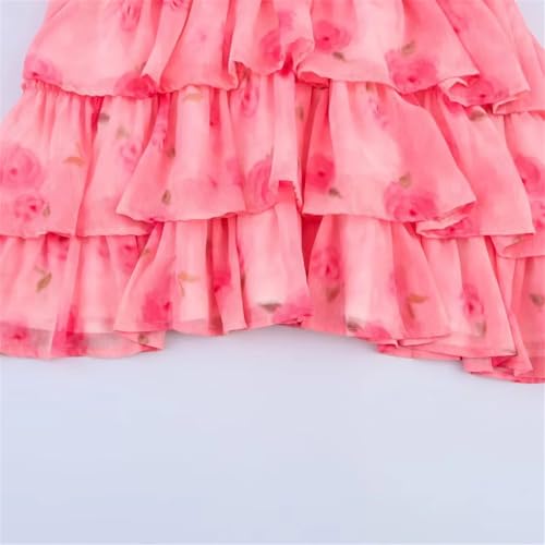 Women's Print Stacked Skirt - V-Neck Long Sleeve Cake Loose Casual