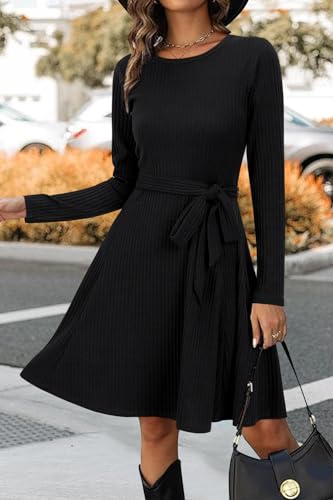 Women's Long Sleeve Fall Teacher Dresses 2025 Work Casual Knit Pockets Winter Sweater Dress Trendy