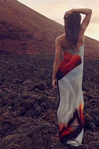 Womens Floral Cami Mesh Spaghetti Strap Bodycon See Through Backless Sheer Tulle Dress