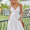 Women's Summer Dress 2025 Spaghetti Strap Sleeveless V Neck Casual Swing Sundress with Pockets