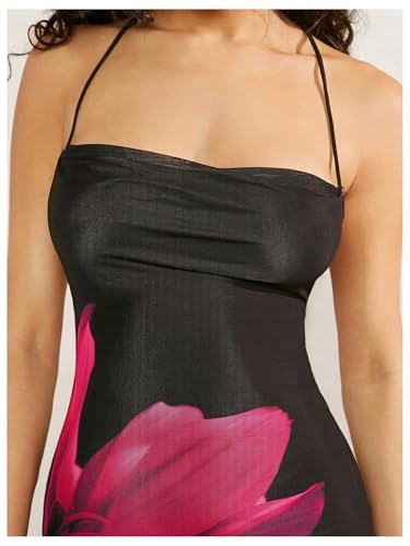Women's Floral Print Mesh Dress Tie Backless Sleeveless Bodycon Long Cami Dresses