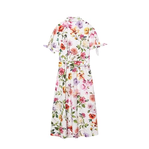 Women's Printed Belt Dress - Short Sleeve Charm Flip Tie Summer