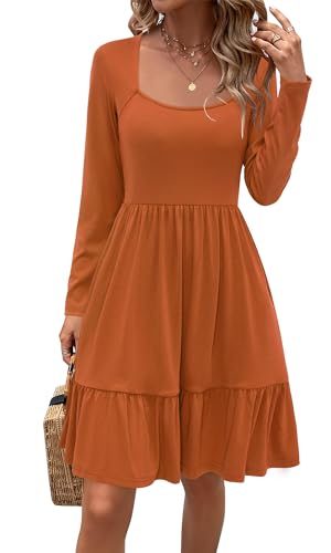 Long Sleeve Casual Womens Fall Dresses Modest Church Teacher Work Babydoll Boho Sundress 2025 with Pockets