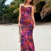 Bodycon Floral Maxi Long Dress Spaghetti Strap Summer Wedding Guest Dresses for Women 2024