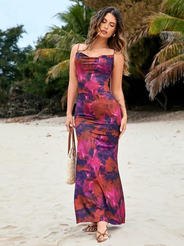 Bodycon Floral Maxi Long Dress Spaghetti Strap Summer Wedding Guest Dresses for Women 2024