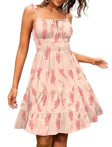 Womens Summer Mini Dress 2025 Spaghetti Strap Square Neck Sleeveless Smocked Tiered Cute Floral Flowy Sundresses