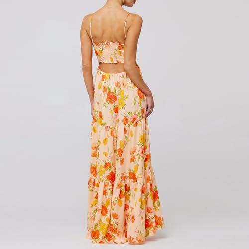 Women’s Summer Bodycon Maxi Dresses Floral Print Spaghetti Strap Cut Out Dress Y2K Beach Boho Long Dress