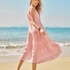 Women's 2024 Summer Midi Dresses Sleeveless Crewneck Beach Boho Casual Loose Long Flowy Tiered Sundress with Pockets