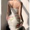 Women's Floral Print Bodycon Dress Ruched Sleeveless Spaghetti Strap Boho Mini Dresses