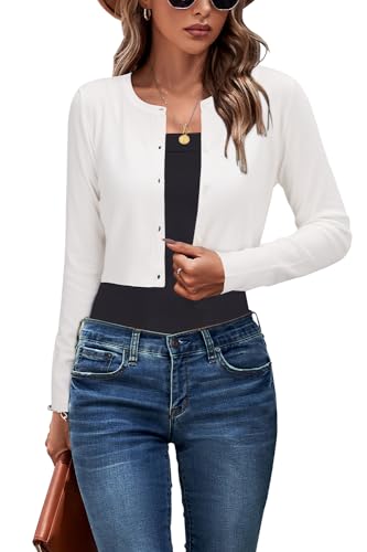 Newshows Cropped Cardigan Sweaters for Women 2025 Crew Neck Button Down Open Front Knit Bolero Shrugs