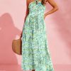 Women's Summer Dresses Halter Neck Sleeveless Backless Flowy A Line Boho Maxi Dress