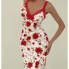 Women's Floral Print Sleeveless Cami Dress Lace Trim Slit Bodycon Long Dresses