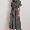 Womens Wear to Work Teacher Business Casual Outfits Long Dresses Tie Waist Shirt Dress Attire with Pockets