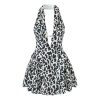 Women's Vintage Backless Floral Print Dresses Deep V Neck A-Line Mini Holiday Dress