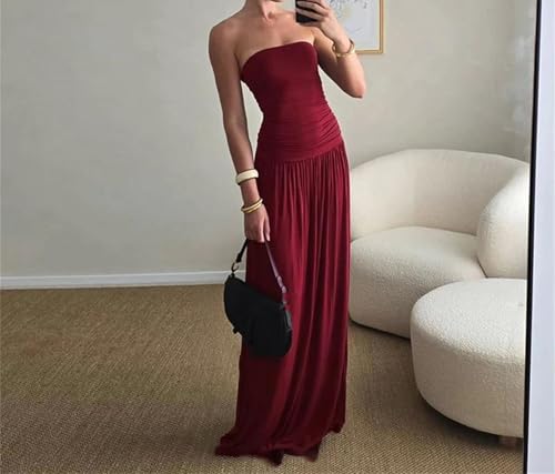 Women's Pleated Sheath Dress - Sleeveless Backless Slim Long Night Party