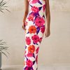 Women's 2025 Summer Floral Bodycon Maxi Dresses Ribbed Strapless Tube Casual Boho Party Long Dress