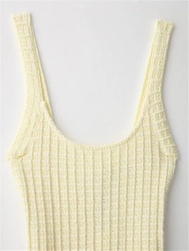 Women's Yellow Knit Sling Dress Sleeveless Backless Square Neck Slim Fit Sexy Casual Summer Dresses