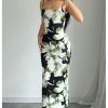 Women's Holiday Floral Print Bodycon Maxi Dress Backless Summer Cami Dress