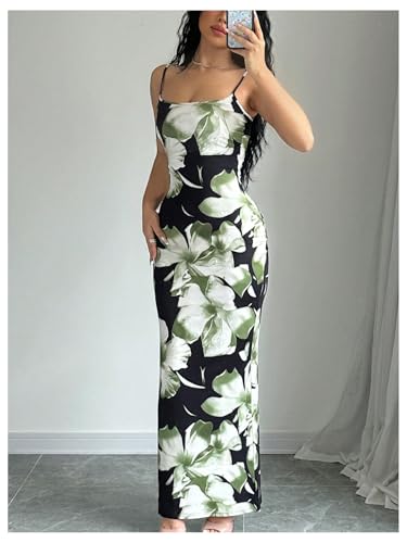 Women's Holiday Floral Print Bodycon Maxi Dress Backless Summer Cami Dress