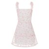 Women Summer Casual Dress Floral Print Tie-Up Shoulder Strap Mini Dress Fashion Double Layer Backless Cami Dress