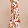Women Floral Print Back Elastic Adjustable Spaghetti Straps Asymmetrical Hem Summer Cowl Neck Maxi Dress