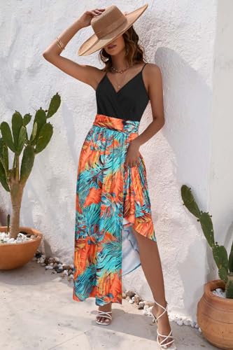 Women Summer 2025 Maxi Dress Vacation Floral Spaghetti Strap Spring Casual Boho Split Beach Long Flowy Sundress
