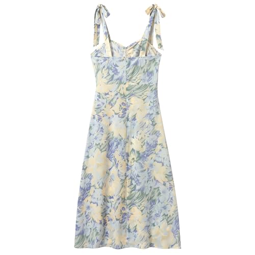 Women's Lace Up Shoulder Strap Camisole Dress Tie Dye Printed Long Skirt Bohemian Style V-Neck Slim Fit Beach Skirt