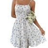 Women's Summer Floral Mini Dress Smocked Ruffle Spaghetti Strap Flowy Boho Cami Dress