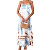Women's Bohemian Floral Print Back Smocked Maxi Dress Sexy Spaghetti Strap Ruffle Swing Beach Long Dress