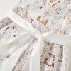 Women Runway Crochet Hollow Out Lace Ruffles Spaghetti Strap Embroidery Belt Lace Up Midi Dress (White,l)