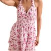 Women's Print Dropped Shoulders Short Mini Dresses Backless Tie-Up High Waist Pleated Dress