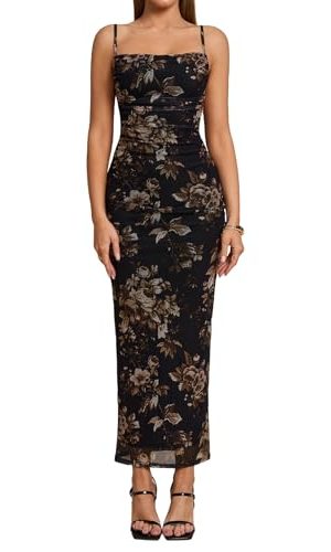Women Floral Corset Maxi Long Dress Ruched Bodycon Long Formal Wedding Guest Dresses