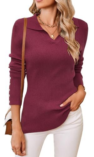 Womens Fall Fashion Sweater 2024 Business Tops Long Sleeve Clothes Casual Outfits Dressy Shirt Knit Pullover Blouse