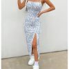 Women's Summer Ditsy Floral Print Spaghetti Strap Split Thigh Cami Midi Dress