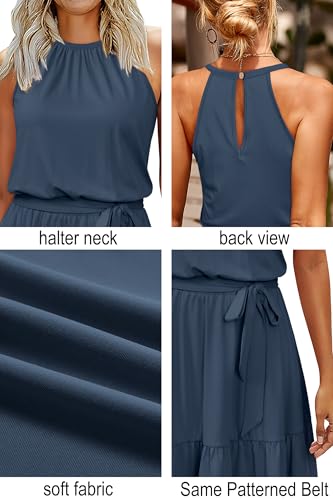 Womens 2025 Summer Dress Halter Wedding Guest Casual Beach Vacation Outfits Belted Sundresses with Pockets