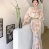 Women Vintage Elegant Floral Print Slim Fit Stylish Long Retro France Dress