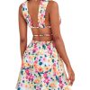 Women's Cut Out Backless Sleeveless Shirred Floral A Line Short Dress