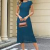 41WDbRV6d0L.jpg Women Fall 2025 Teacher Outfits Church Midi Cap/Long Sleeve Hollow Knit Modest Business Casual Sweater Dress