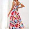 Women's 2025 Summer Sleeveless Floral Print Maxi Dress Strap Square Neck Beach Sun Dress
