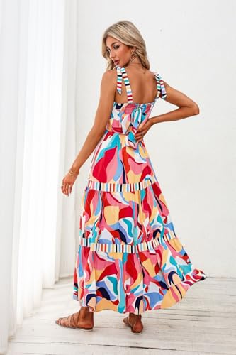 Women's 2025 Summer Sleeveless Floral Print Maxi Dress Strap Square Neck Beach Sun Dress