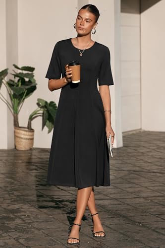 Womens 2025 Summer Teacher Work Modest Dresses Ultra Soft Short Sleeve Midi Old Money Clothes Business Casual Dress