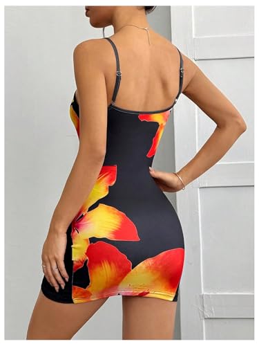 Women's Floral Print Bodycon Spaghetti Strap Dress Backless Mini Summer Dresses